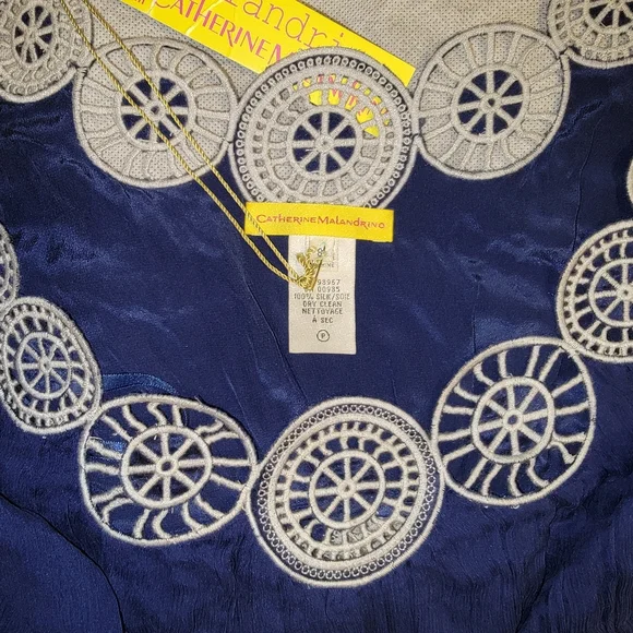 CATHERINE MALANDRINO Navy Silk "Marlin" Cocktail Dress 8P - Picture 6 of 8